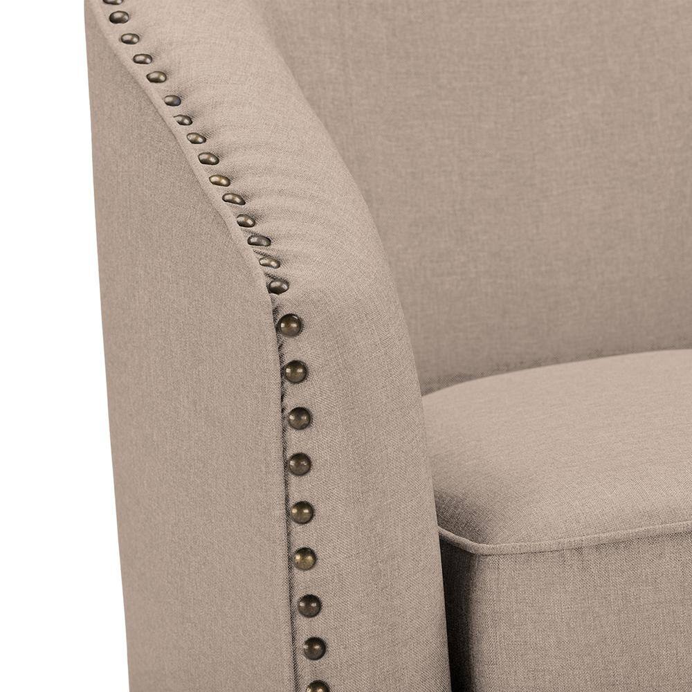 Classic Retro Beige Swivel Barrel Accent Chair with Nailhead Detail