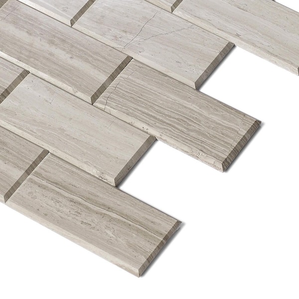 Subway Gray Wood 11.8 in. x 11.8 in. Honed Natural Marble Peel and Stick Backsplash Wall Tile (5-Pack)
