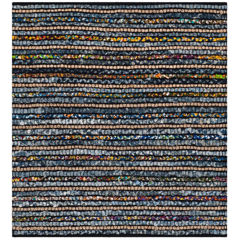 Cape Cod 4' Square Blue and Natural Cotton Jute Rug