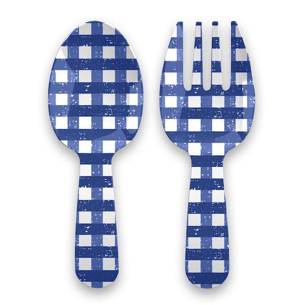 Homemade Navy Gingham 2-Piece Melamine Flatware Serving Sets