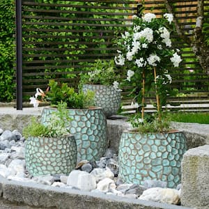 18 in. D Large Patina Green Composite Hammered Planter