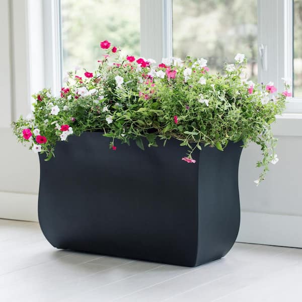 Valencia 36 in. x 16 in. x 22 in. Black Long Polyethylene Planter