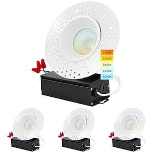 4" Trimless LED Recessed Light J-Box 5 Color Selectable Plaster Downlight 1000 Lumens Dimmable Wet Rated 4 Pack