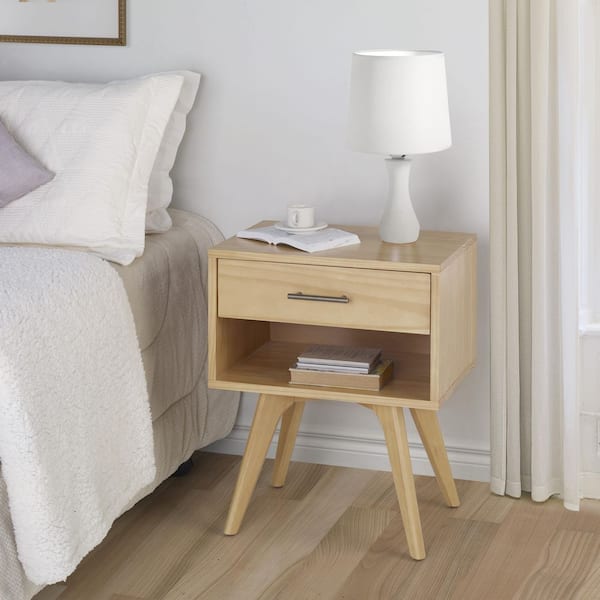 Camaflexi Mid Century Modern 1-Drawer Oak Finish Nighstand 25.4 in. x 19.6 in. x 13.75 in.
