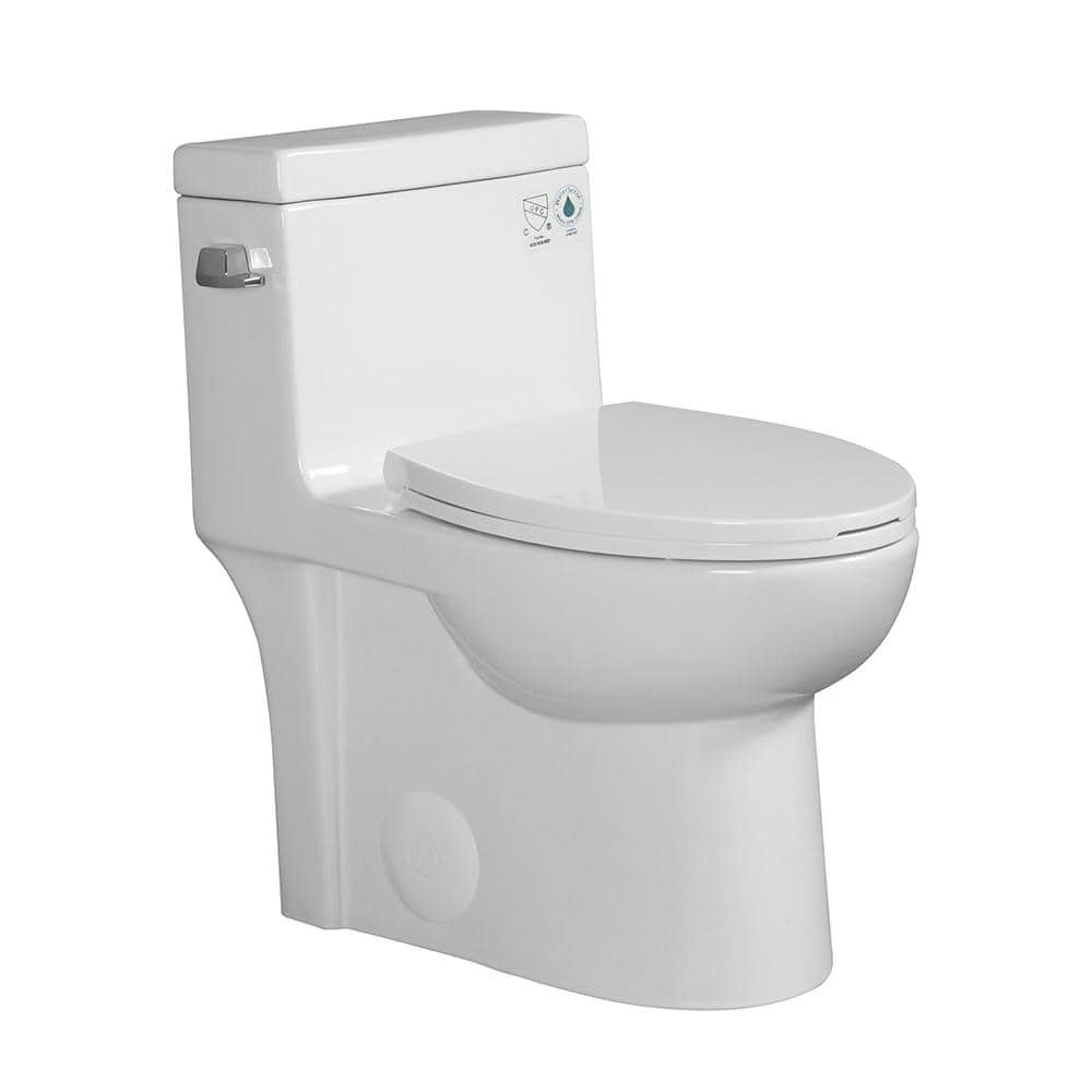 EPOWP One-Piece 1.28 GPF Single Flush Elongated Toilet in Glossy White ...