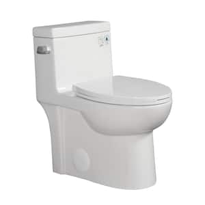 One-Piece 1.28 GPF Single Flush Elongated Toilet in Glossy White with Soft-Close Seat