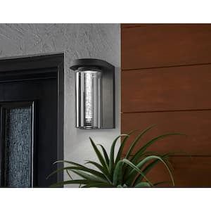 Whitley 9.5 in. 1-Light Bronze LED Outdoor Wall Mount Lantern with Smoke Glass