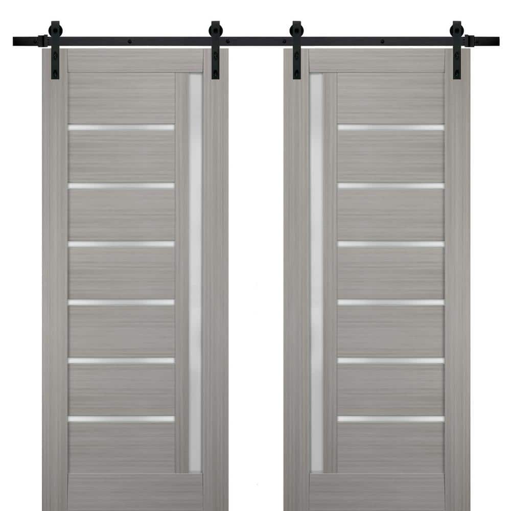 Assemble Required 84 in. x 84 in. Single Panel Gray Solid MDF Sliding Door with Double Barn Black Kit price history on PriceWatchPro