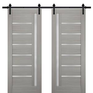 48 in. x 96 in. Single Panel Gray Solid MDF Sliding Door with Double Barn Black Kit