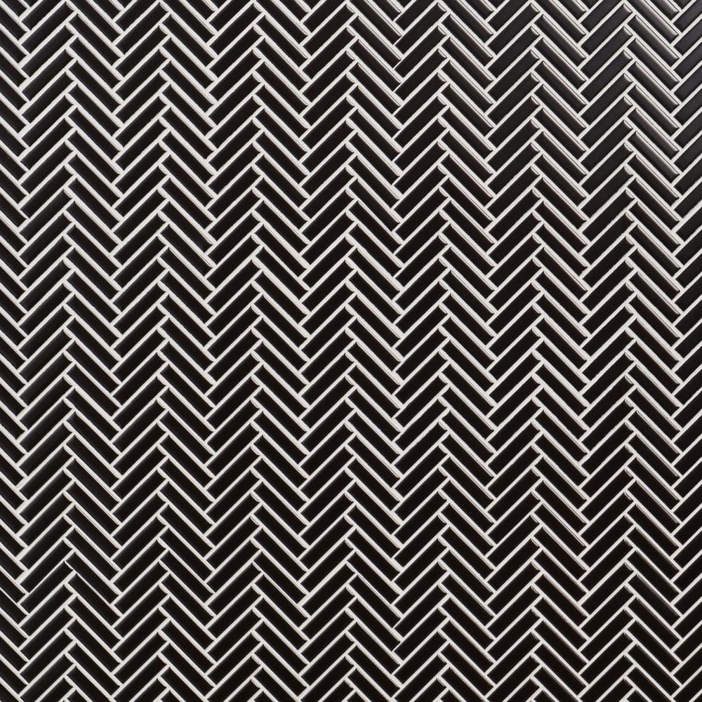 Black Matte Porcelain Herringbone Mosaic Tile 11x11