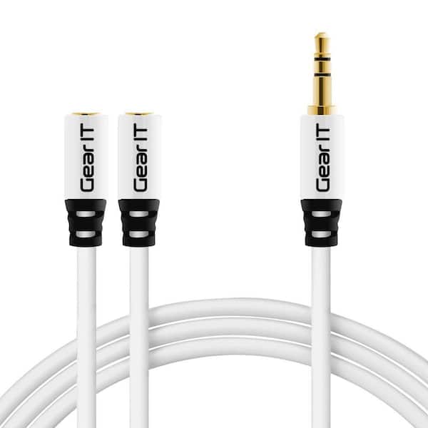 GearIt 10 ft. 3.5 mm Male to 2 Female Splitter Stereo Audio Cable - White (10-Pack)