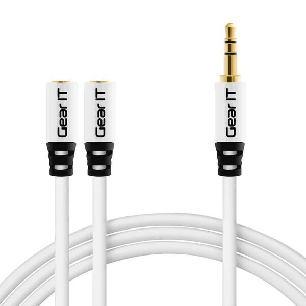 GearIt 10 ft. 3.5 mm Male to 2 Female Splitter Stereo Audio Cable - White (5-Pack)