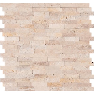 Roman Beige Splitface Peel and Stick 12 in. x 12 in. Textured Travertine Patterned Look Wall Tile (15 sq. ft./Case)