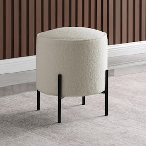 Beige and Matte Black Upholstered Ottoman