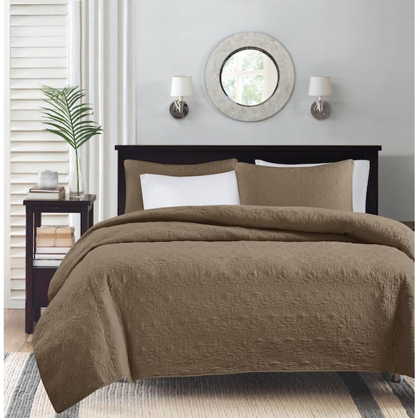 Madison Park Mansfield Mocha Polyester King/Cal King Reversible Quilt Set
