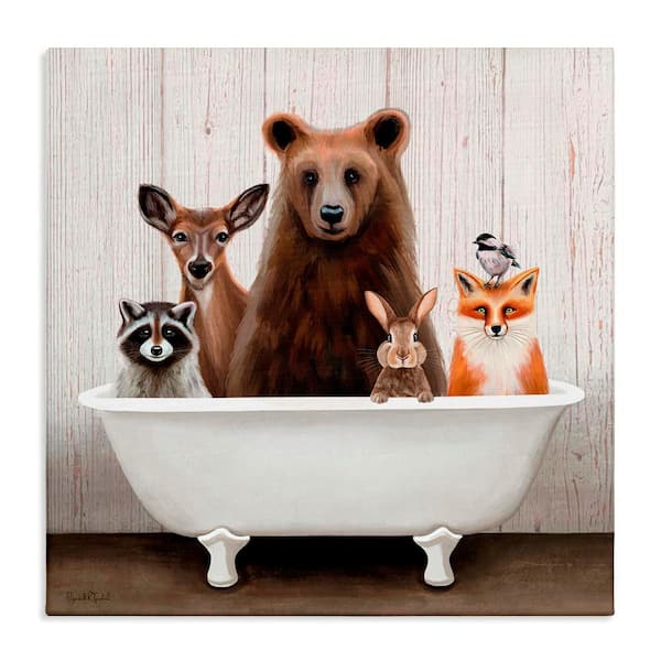 Woodland Creatures Bathtub by Elizabeth Tyndall 1-Piece Wrapped Unframed Animal Graphic Art Print 36 in. x 36 in.