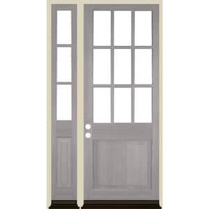 50 in. x 96 in. Right Hand 9-Lite with Beveled Glass Grey Stain Douglas Fir Prehung Front Door Left Sidelite