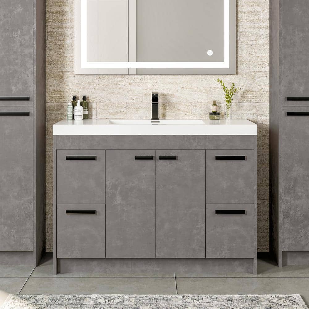 Lugano 42" Cement Gray Modern Bathroom Vanity with White Acrylic Sink