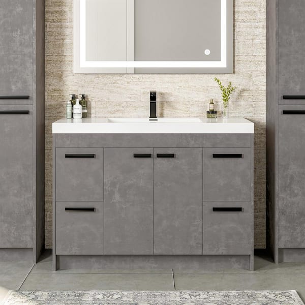 Lugano 42 in. Single Sink Concrete Gray Bath Vanity with White Acrylic Top (Assembled)