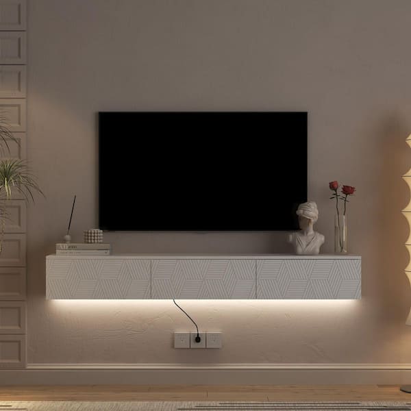 GOGEXX 67 in. White Floating TV Stand Wall Mounted Fits TV's up to