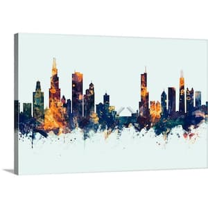 24 in. x 16 in. "Chicago Illinois Skyline" by Michael Tompsett Canvas Wall Art