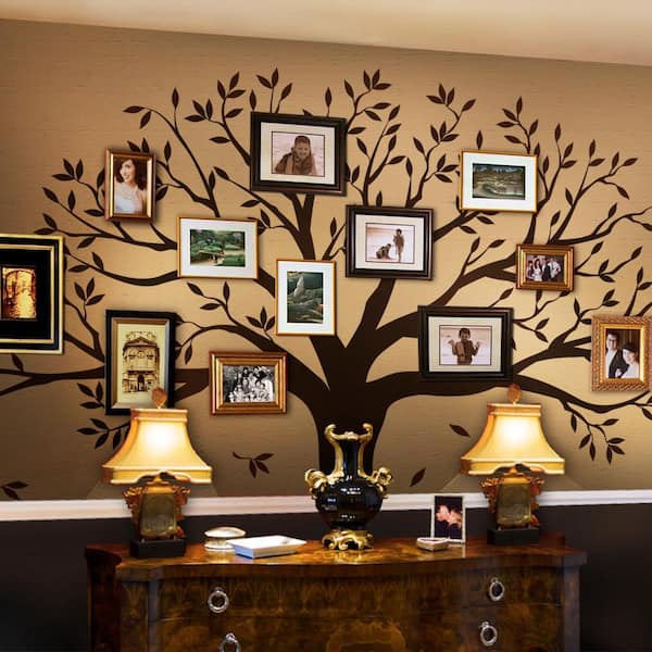 Simple Shapes Family Tree Wall Decal Tree Wall Decal for Picture Frames in Chestnut Brown Small Size