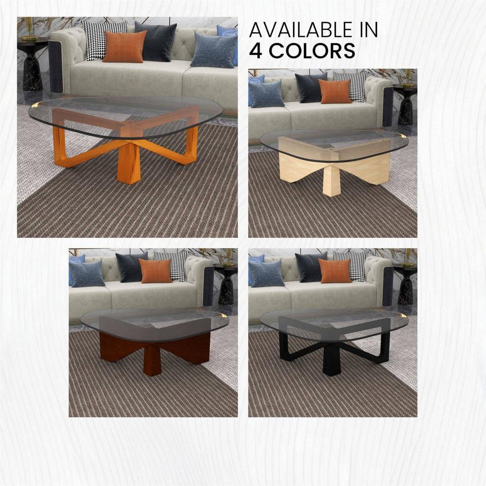Light Walnut Triangular Glass Top Coffee Table