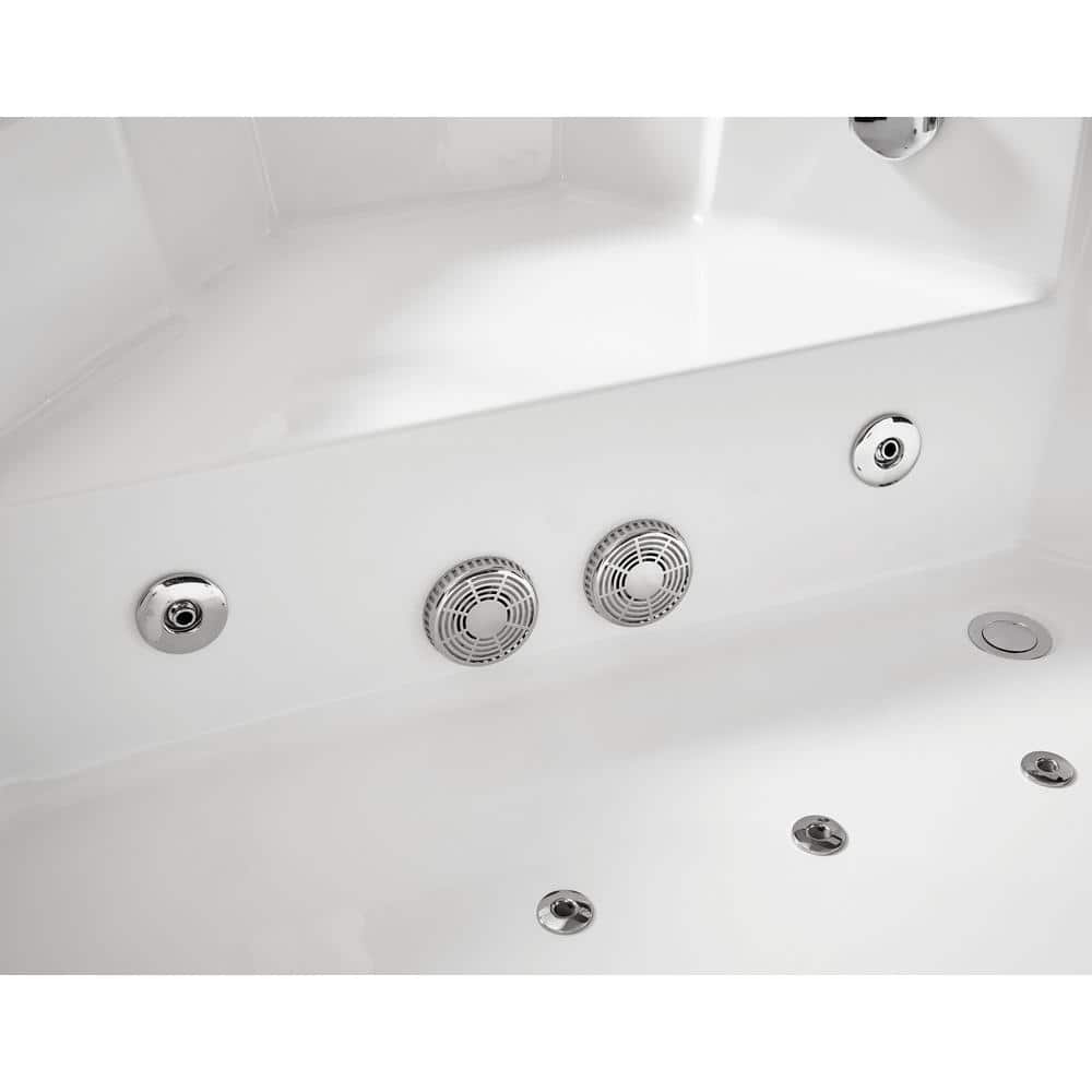 59'' White Acrylic Corner Whirlpool Bathtub with Glass Panel