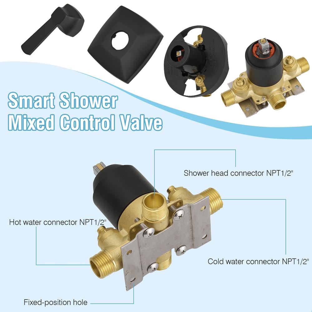 Matte Black Square Rainfall Shower Faucet Set with Tub Spout