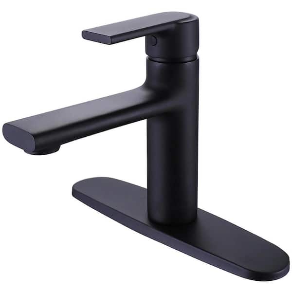 Unbranded Modern Single Handle Bathroom Sink Washbasin Vanity Sink Faucet with Deck Plate in Black, Matte Black Brass Faucet