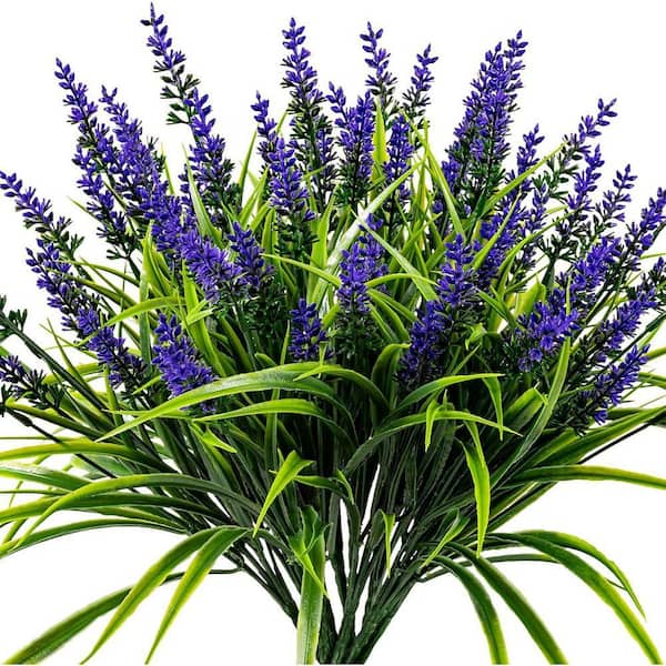 13.8 in. Purple Outdoor Artificial Lavender Flower UV Resistant 24 Bundles