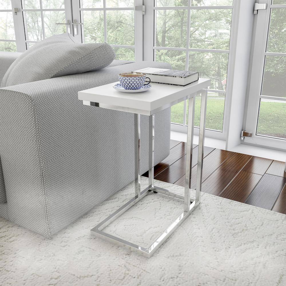 White and Chrome C-Shaped Sofa Side Tables Set of 2