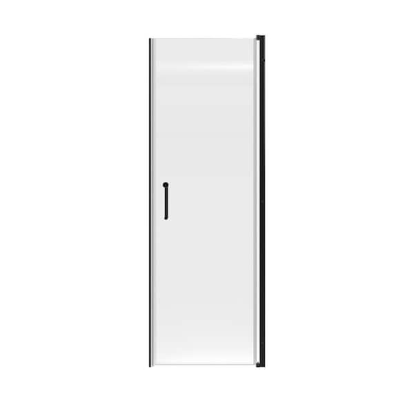 28 in. W x 72 in. H Pivot Frameless Shower Door in Matte Black with Clear Glass