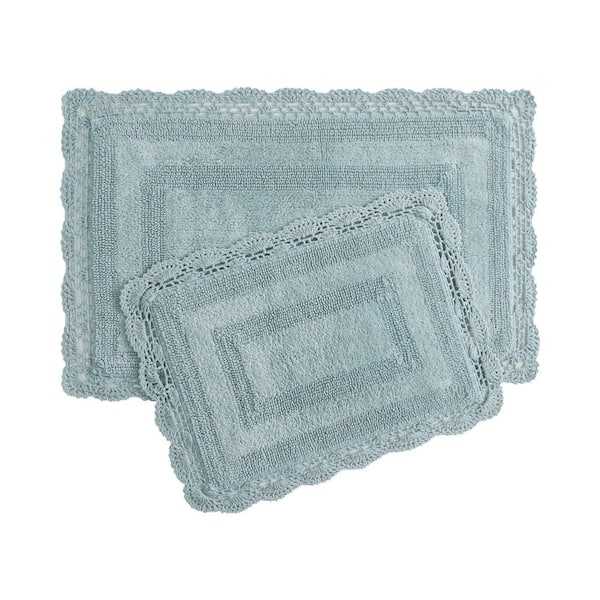 Crochet Aqua Blue 21 in. x 34 in. Solid 100% Cotton 2-Piece Bath Rug Set