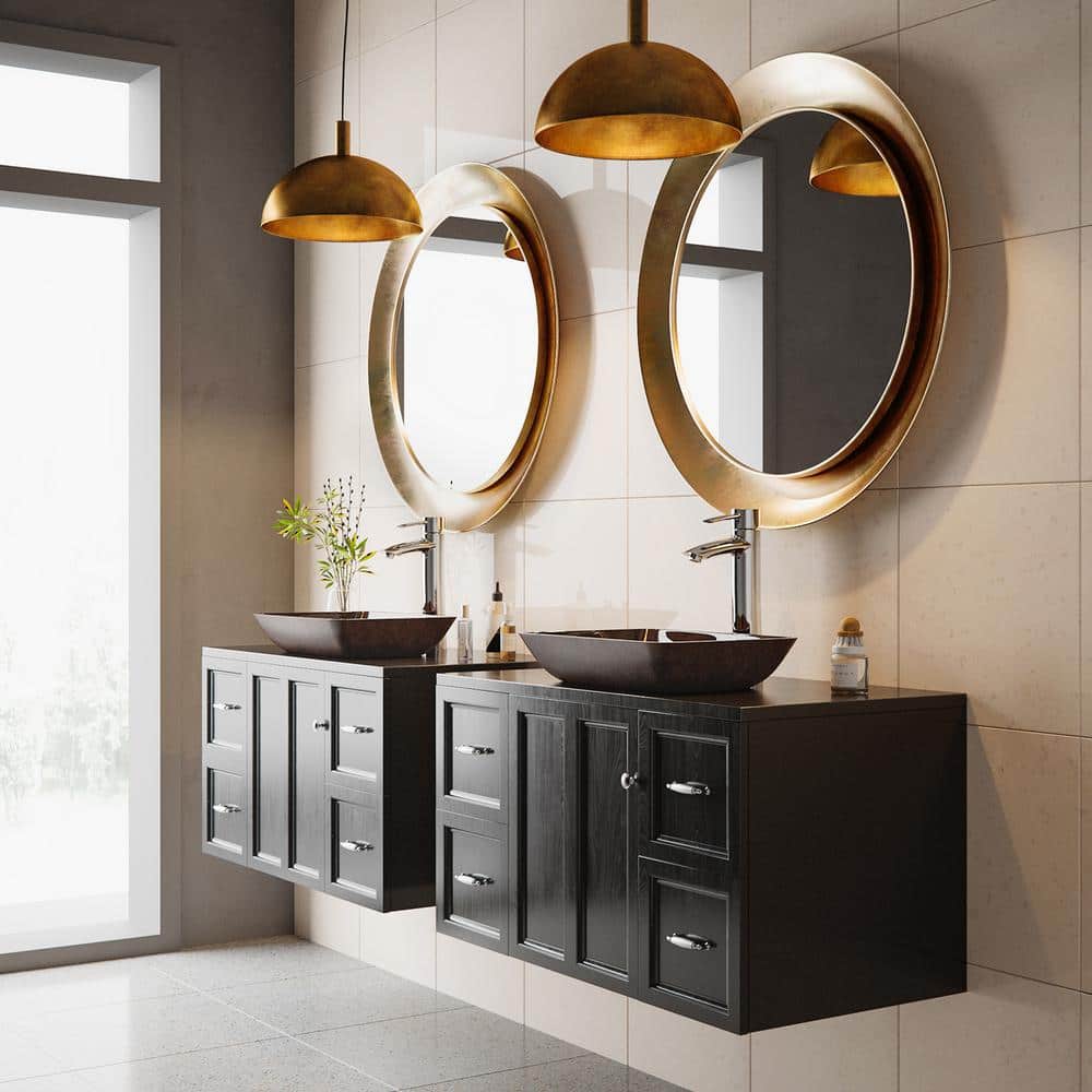 Russet Brown Tempered Glass 18" Rectangular Vessel Bathroom Sink