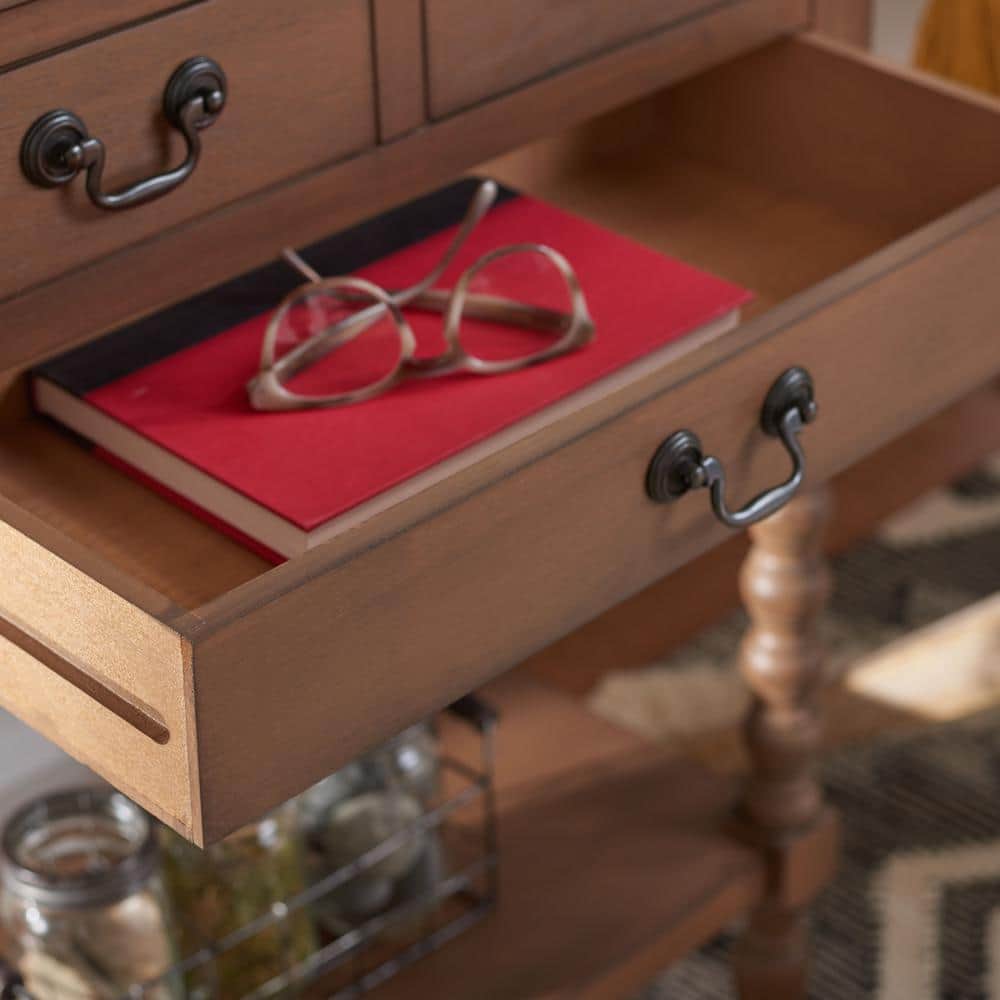 Athena Brown Wood and Metal 3-Drawer Console Table