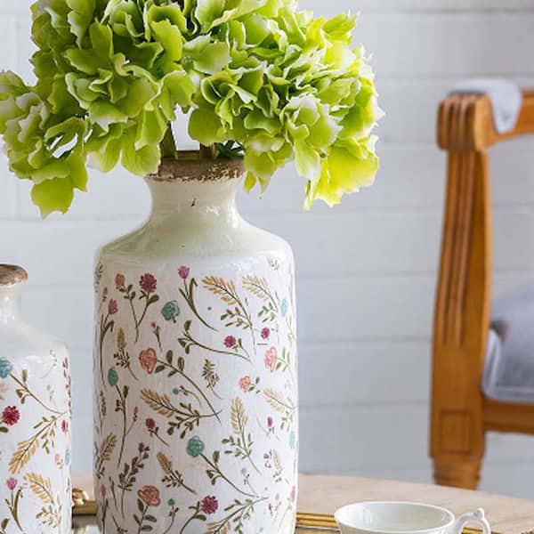 10.6 in. Multi-color Ceramic Pitcher Vase With Floral Motifs, Ins Modern Boho Style Vase, Decorative Vase For Home Decor