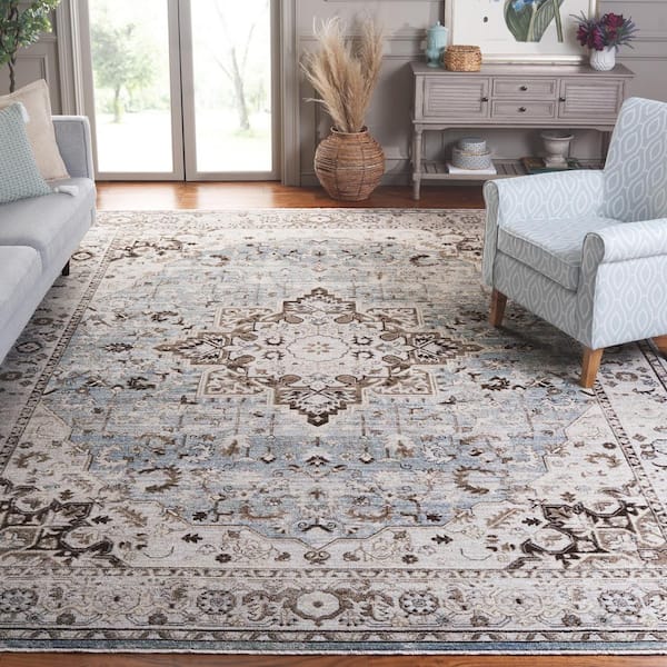 Antique Patina 10 ft. x 13 ft. Gray/Blue Distressed Border Ornate Area Rug