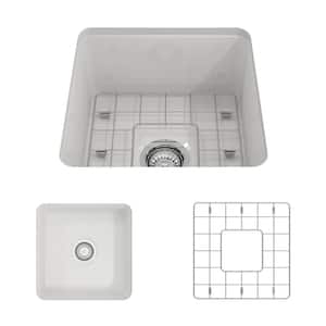 Sotto Undermount Fireclay 18 in. Single Bowl Kitchen Sink with Bottom Grid and Strainer in White