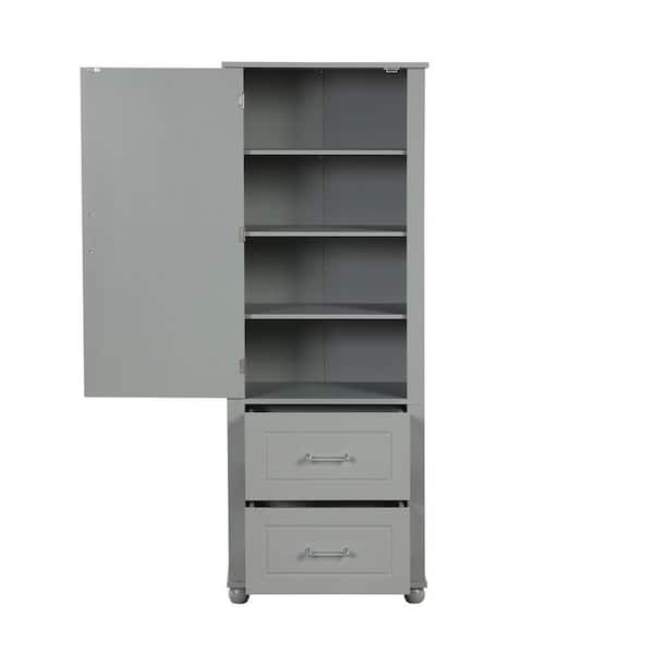 23 in. W x15. 9 in. D x61. 4 in. H Grey MDF Freestanding Linen Cabinet with Adjustable Shelf and Drawers in Grey Finish