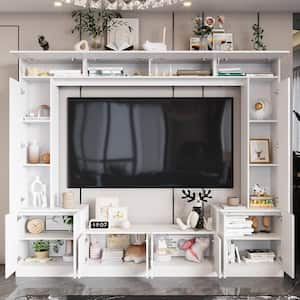 High Gloss White Wood Entertainment Center Media Console TV Stand with Door Cabinets, Bookshelves for TVs Up to 73 in.