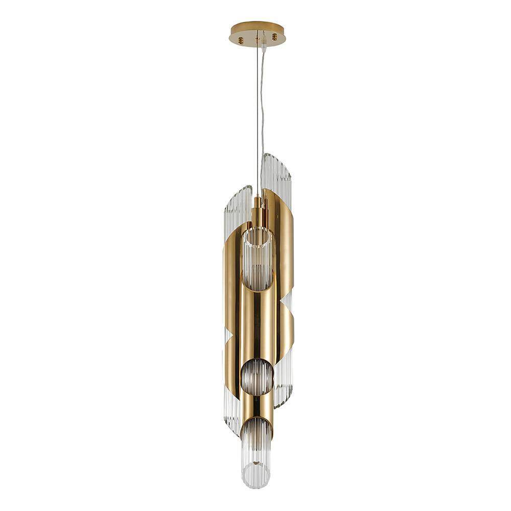 Gold 36" Glass and Stainless Steel 6-Light Pendant