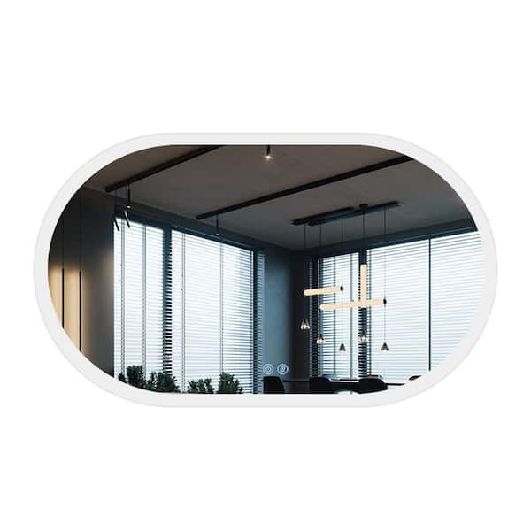 FORCLOVER 40 in. W x 28 in. H Large Oval Frameless Anti-Fog Dimmable LED Light Wall Mount Bathroom Vanity Mirror