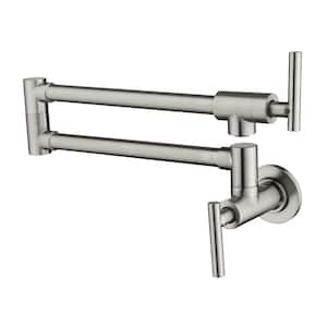 Wall Mounted Pot Filler with 2 Handles in Brushed Nickel