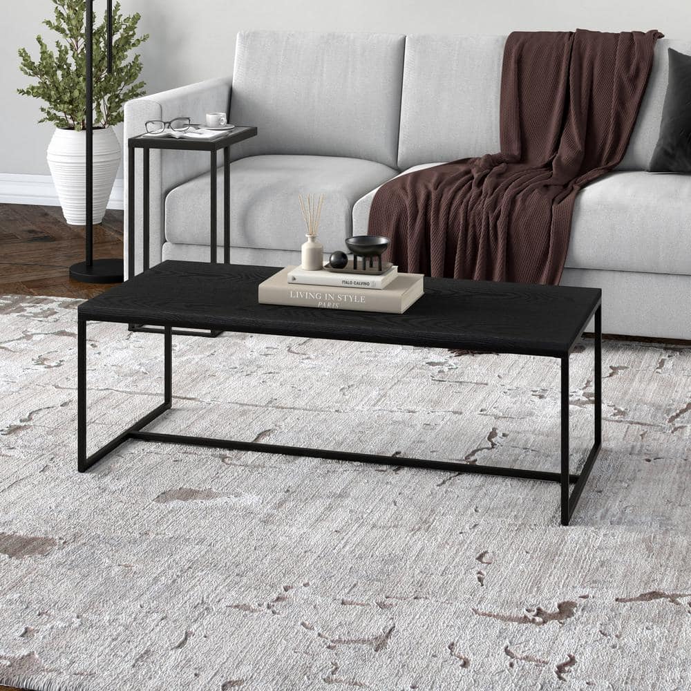 Boone 47'' Rectangular Black Grain Wood & Metal Coffee Table