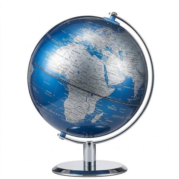 11 in. x 8 in. World Globe w/ Stainless Stand-Modern Desk Decor