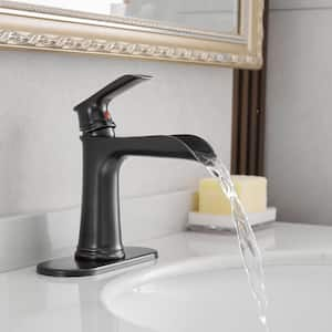 Single Handle Single Hole Bathroom Faucet with Deckplate Included, Pop Up Drain Water Supply Hoses in Oil Rubbed Bronze