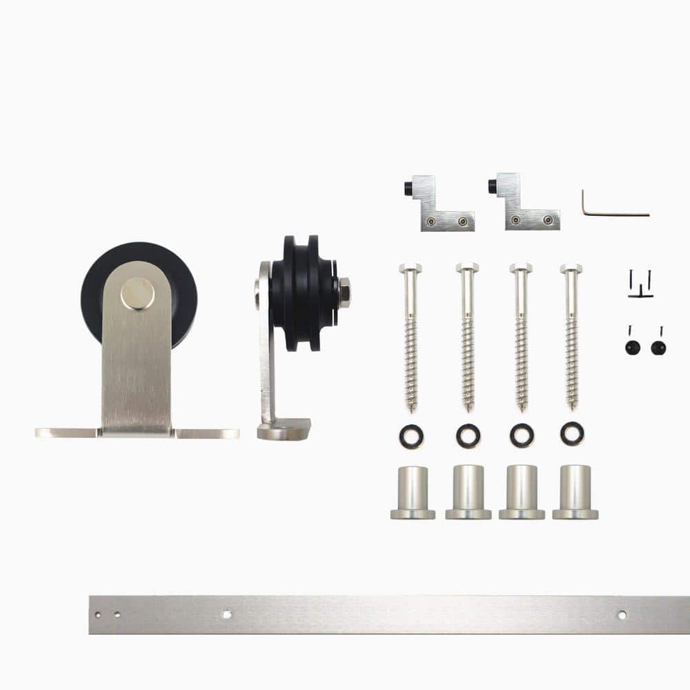 5 ft./60 in. Brushed Nickel Non-Bypass Sliding Barn Door Hardware Kit T-Shape Design Roller for Single Door price history on PriceWatchPro