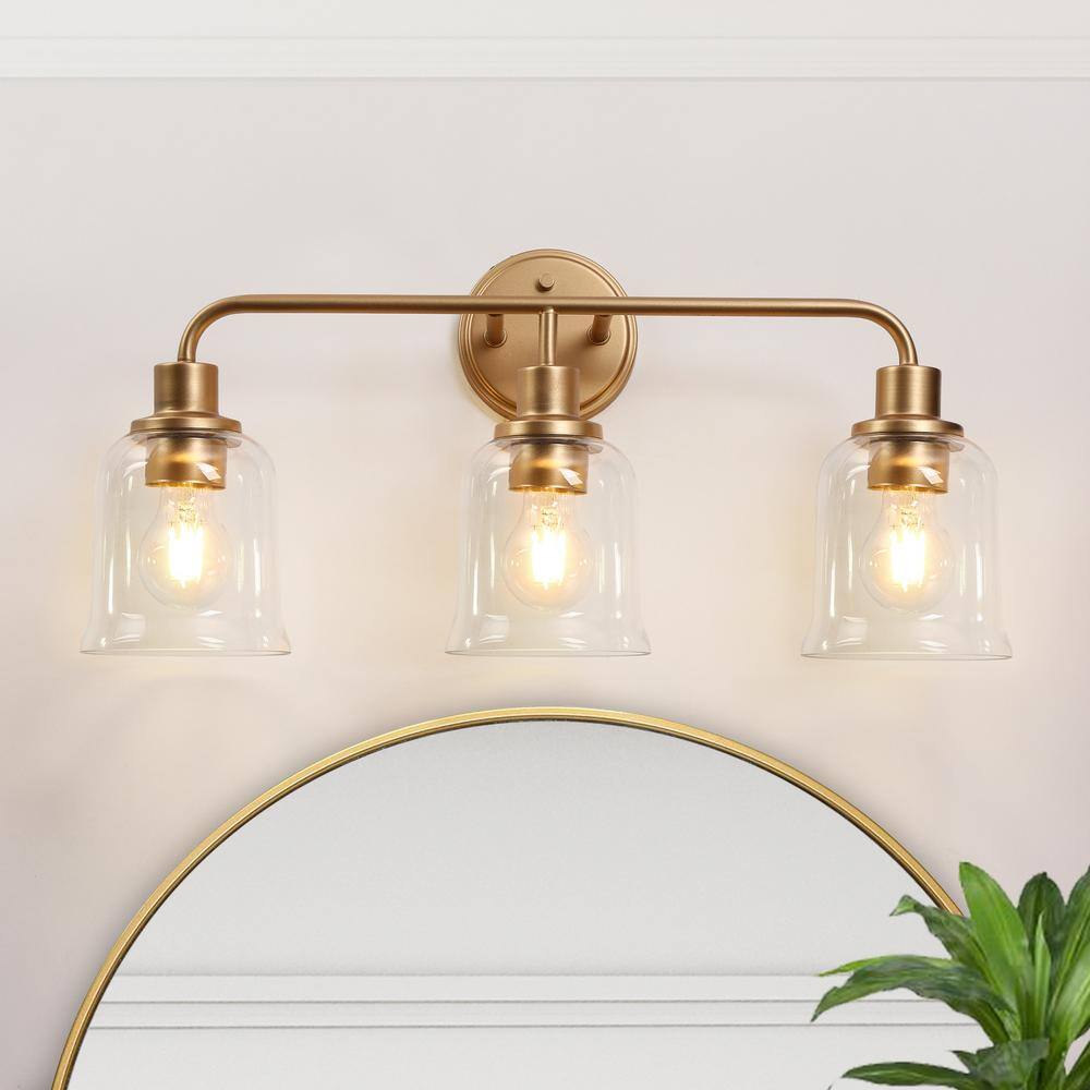 LNC Modern 22.8 in. 3-Light Dark Gold Bathroom Vanity Light with Bell ...