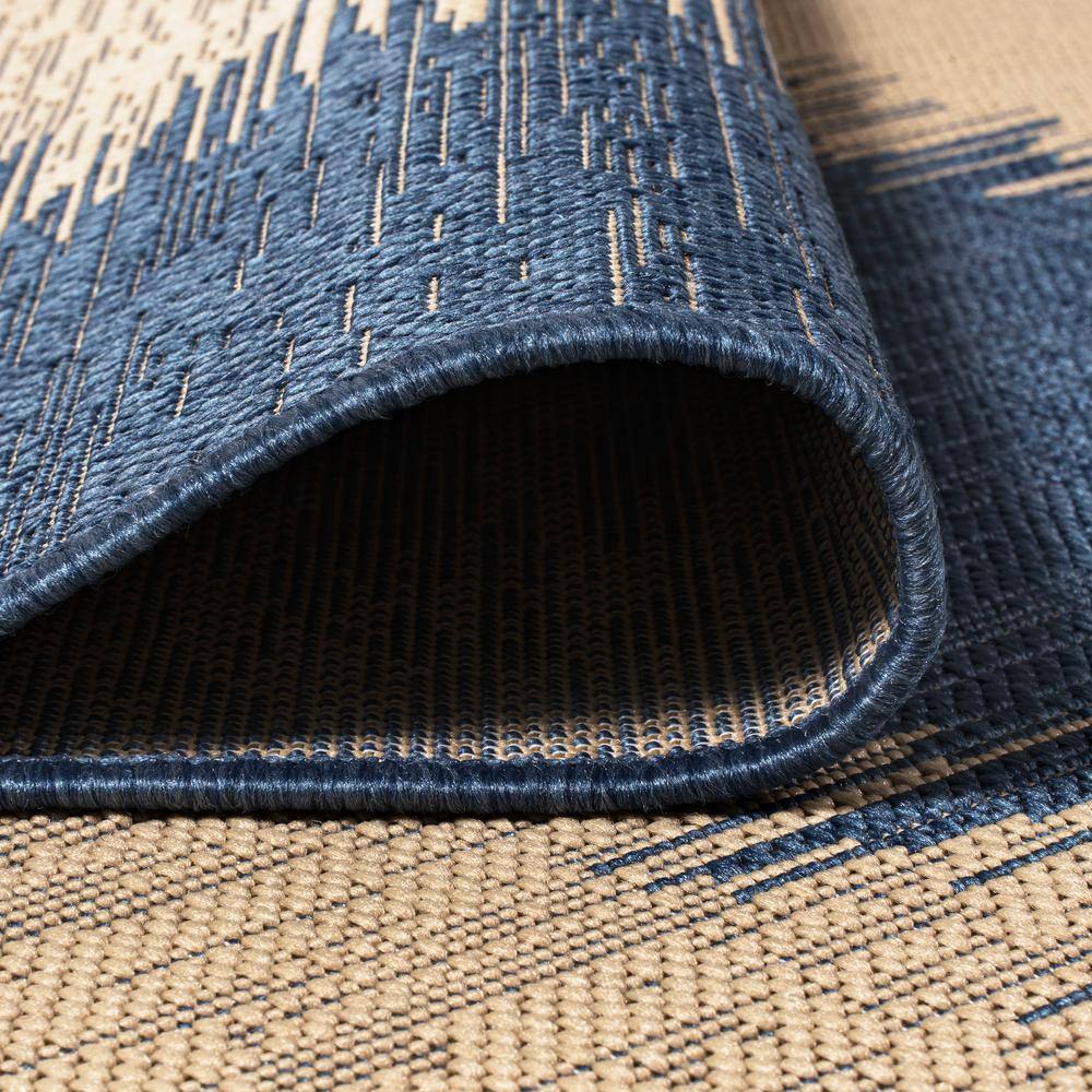 Coastal Stripe Denim Blue and Beige 8' x 10' Synthetic Area Rug